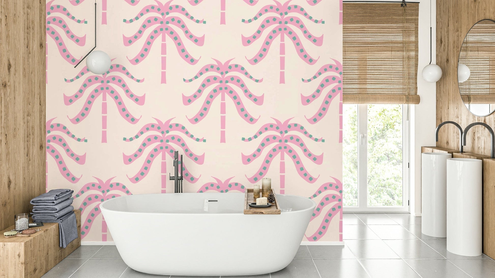 The palm leaves are a central focus of the image.

