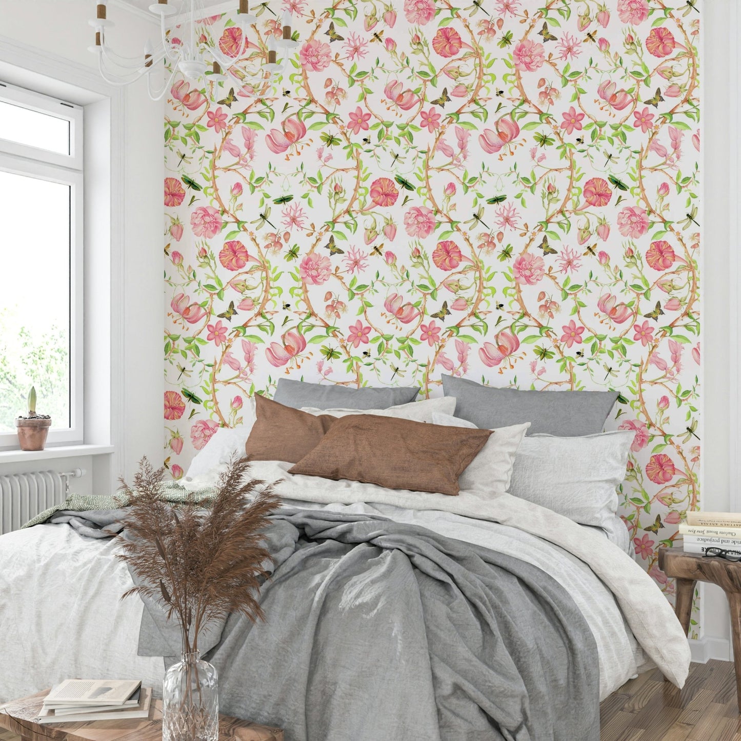 Soft blush flowers wall mural close-up


