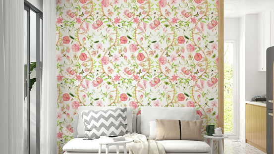 Blooming floral mural in pastel tones, GD1467