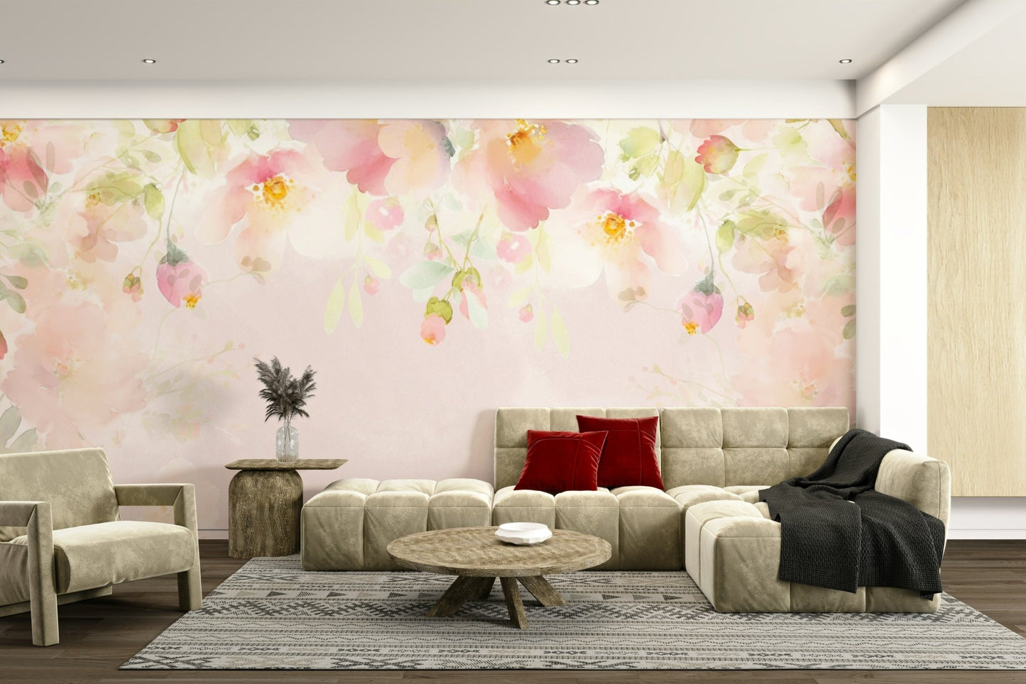 A calming and stylish Pink Paradise Wall Mural design.
