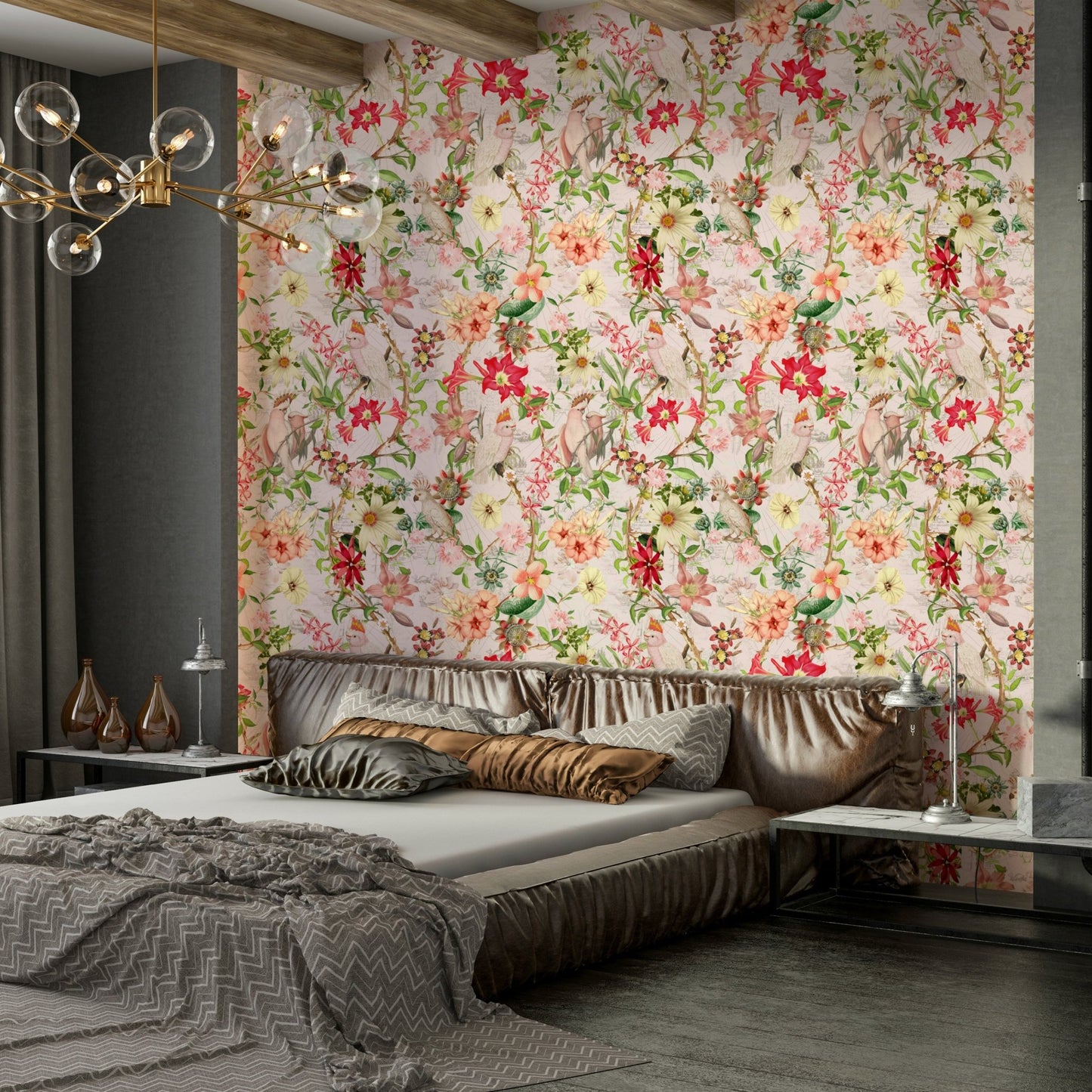 Wallpaper with light pink flower accents

