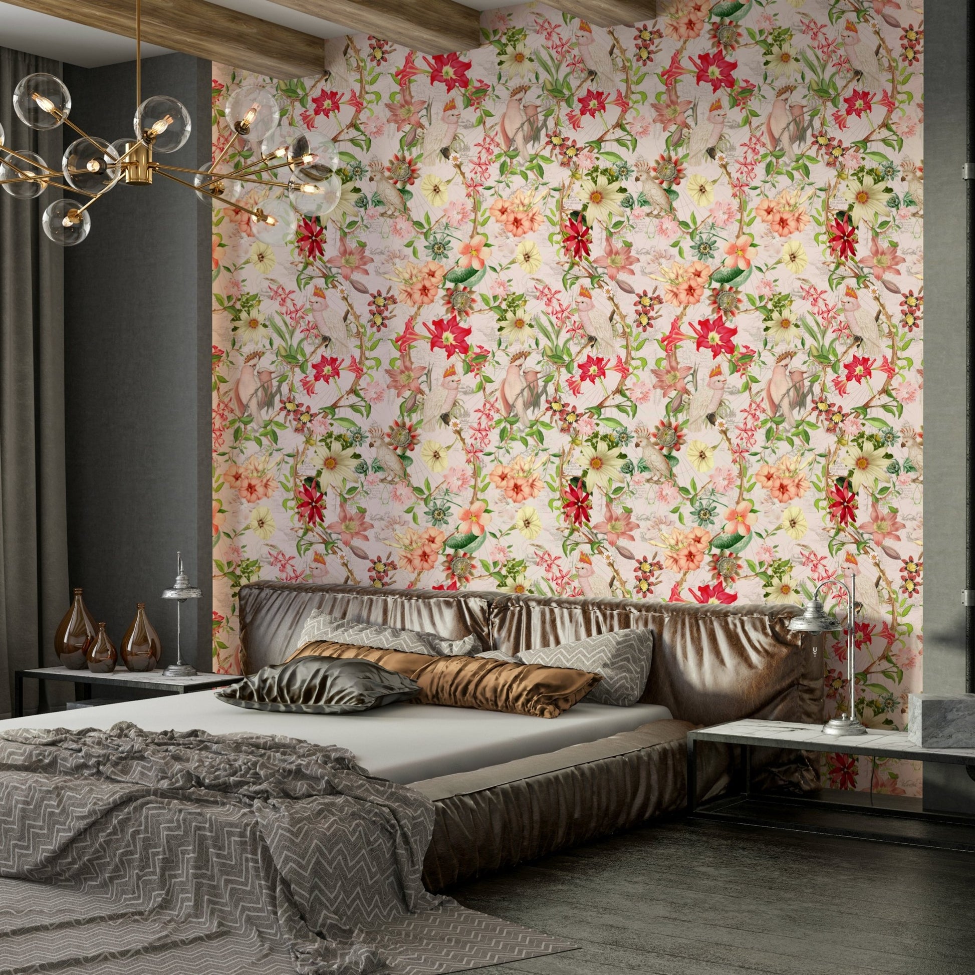 Wallpaper with light pink flower accents

