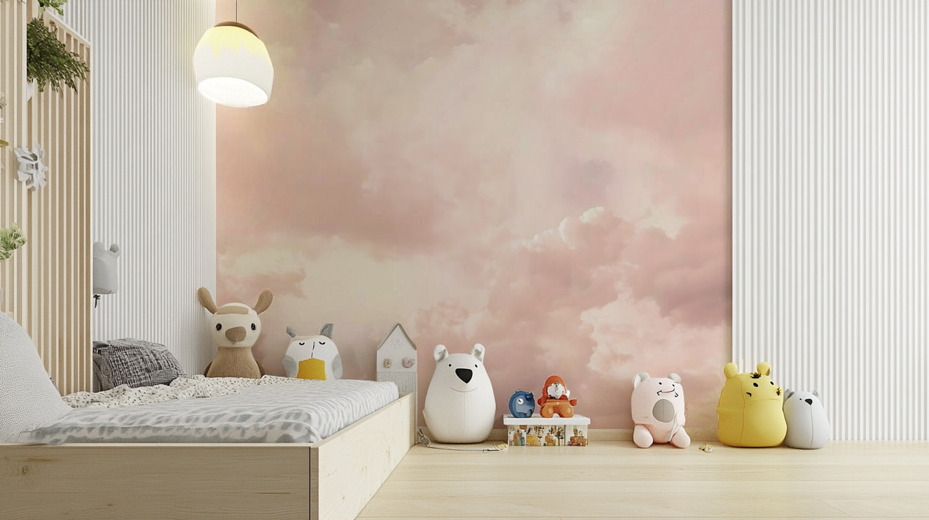 A peaceful wall mural with a soft, celestial design.