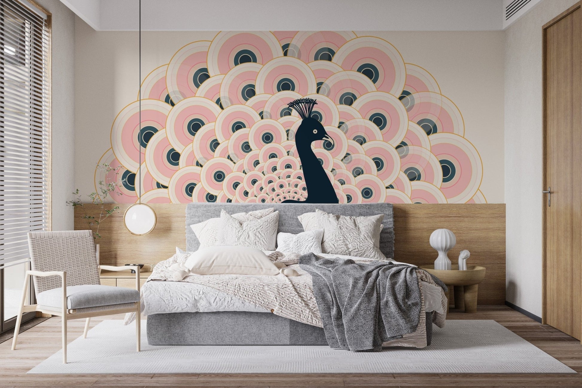 Pink Peacock Pattern Wallpaper Mural - Giffywalls
