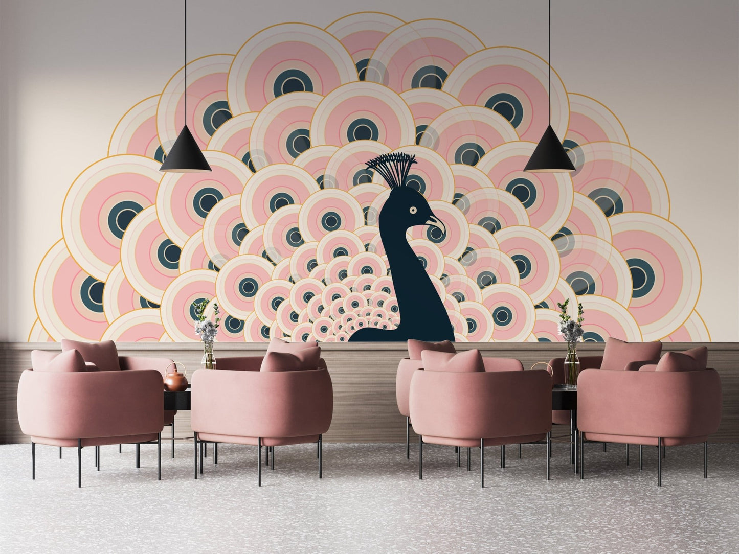 Pink Peacock Pattern Wallpaper Mural - Giffywalls