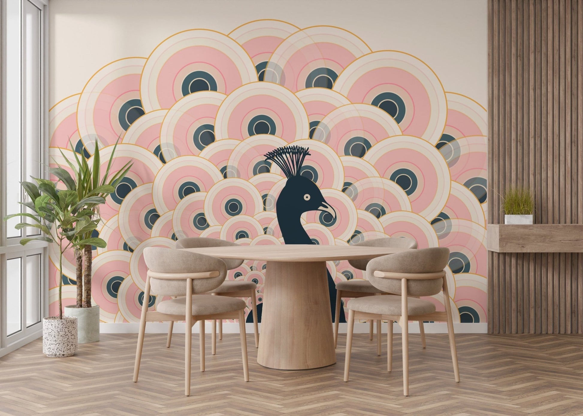 Pink Peacock Pattern Wallpaper Mural - Giffywalls