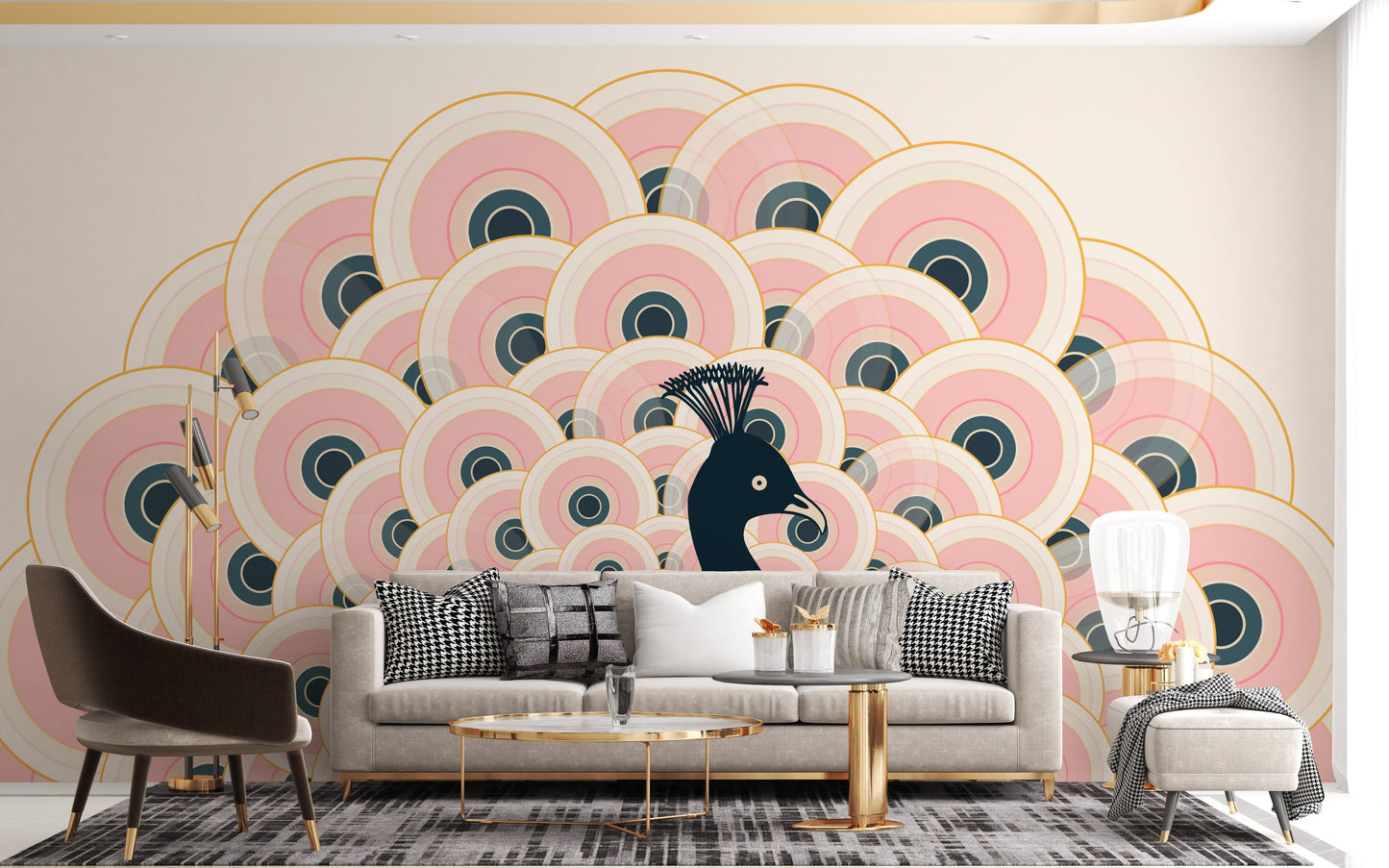 Pink Peacock Pattern Wallpaper Mural - Giffywalls