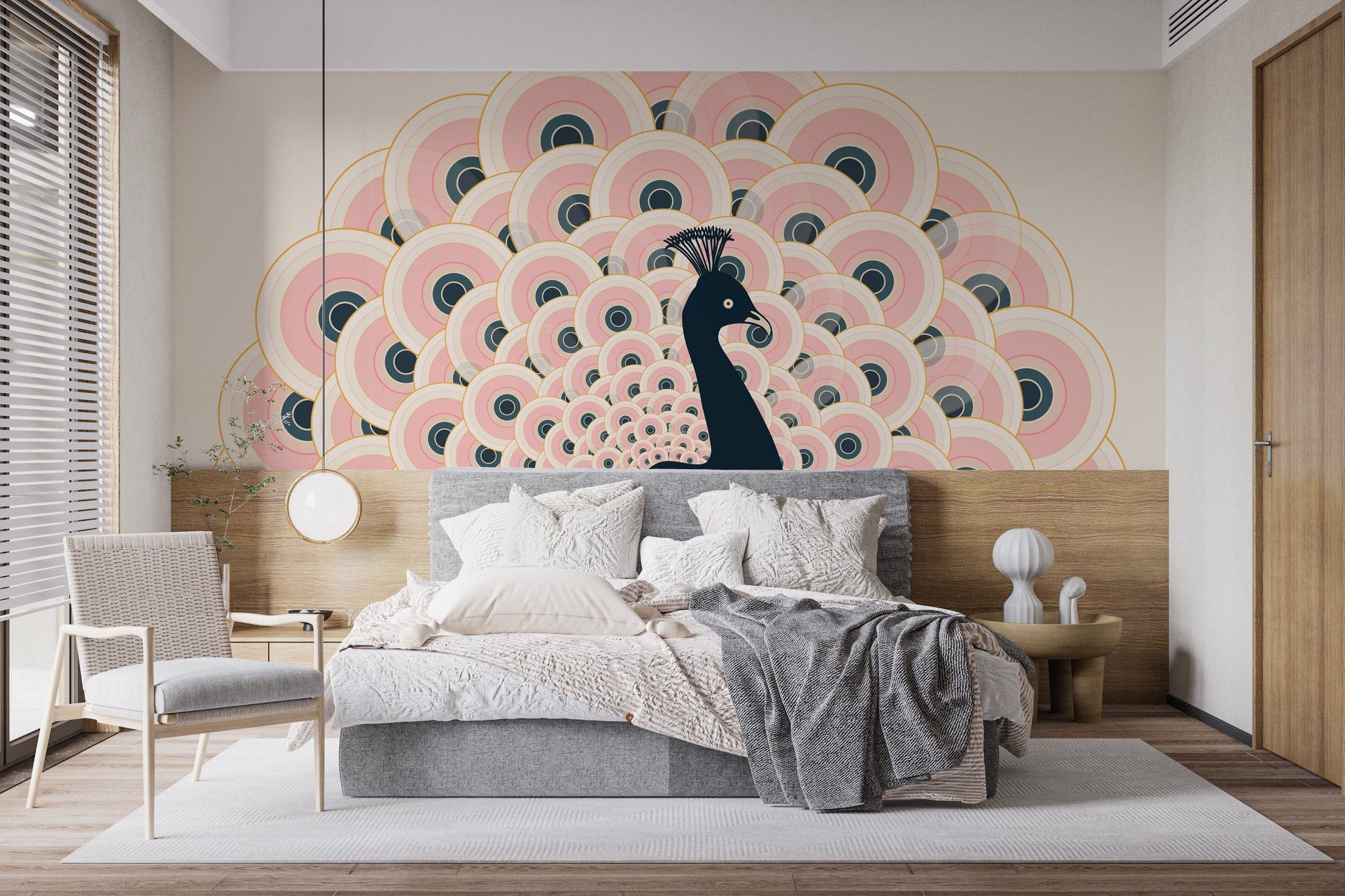 Pink Peacock Pattern Wallpaper Mural - Giffywalls