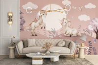 Charming pink Pegasus mural for kids' decor
