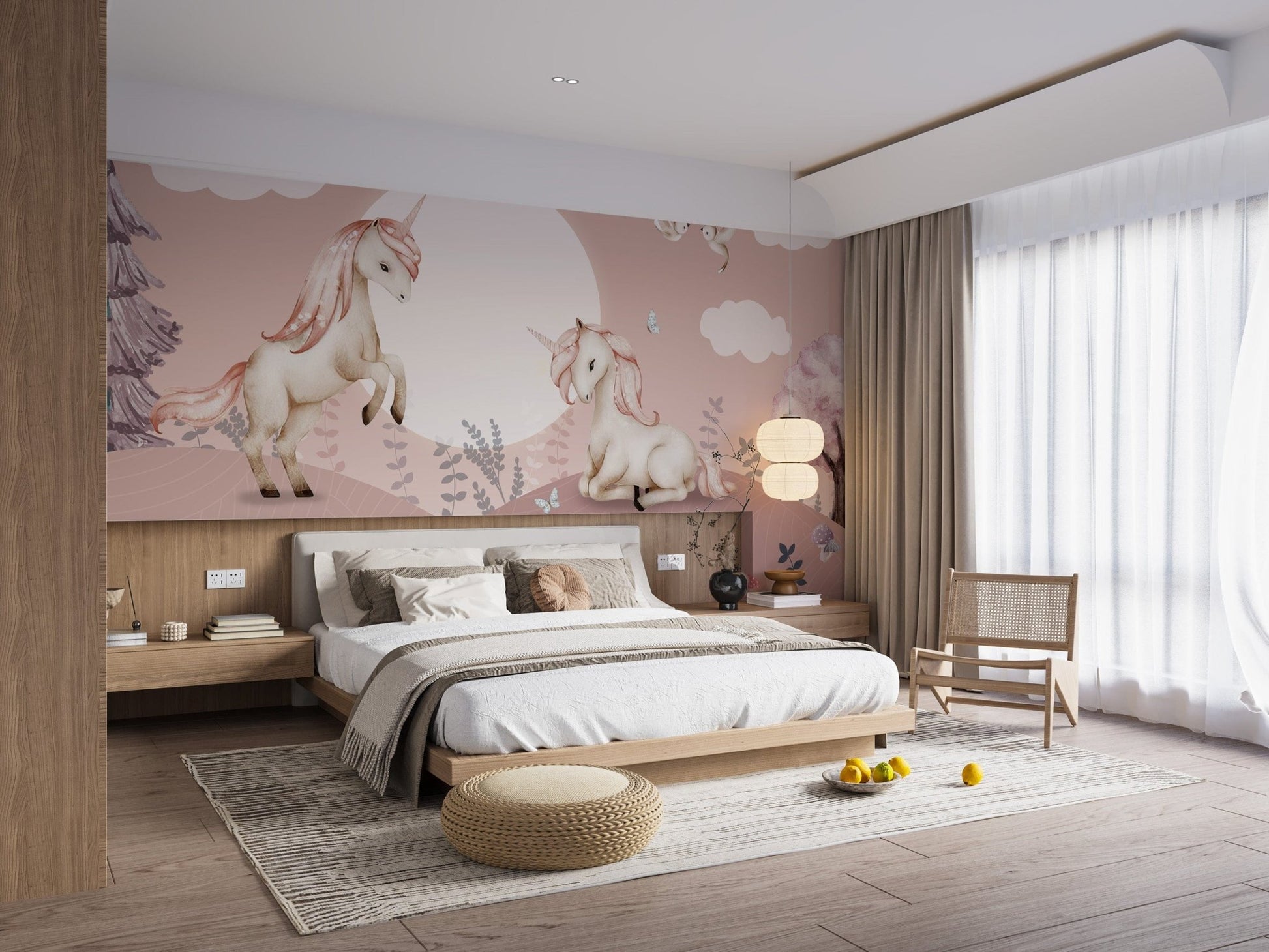 Dreamy pink Pegasus mural for fairytale rooms
