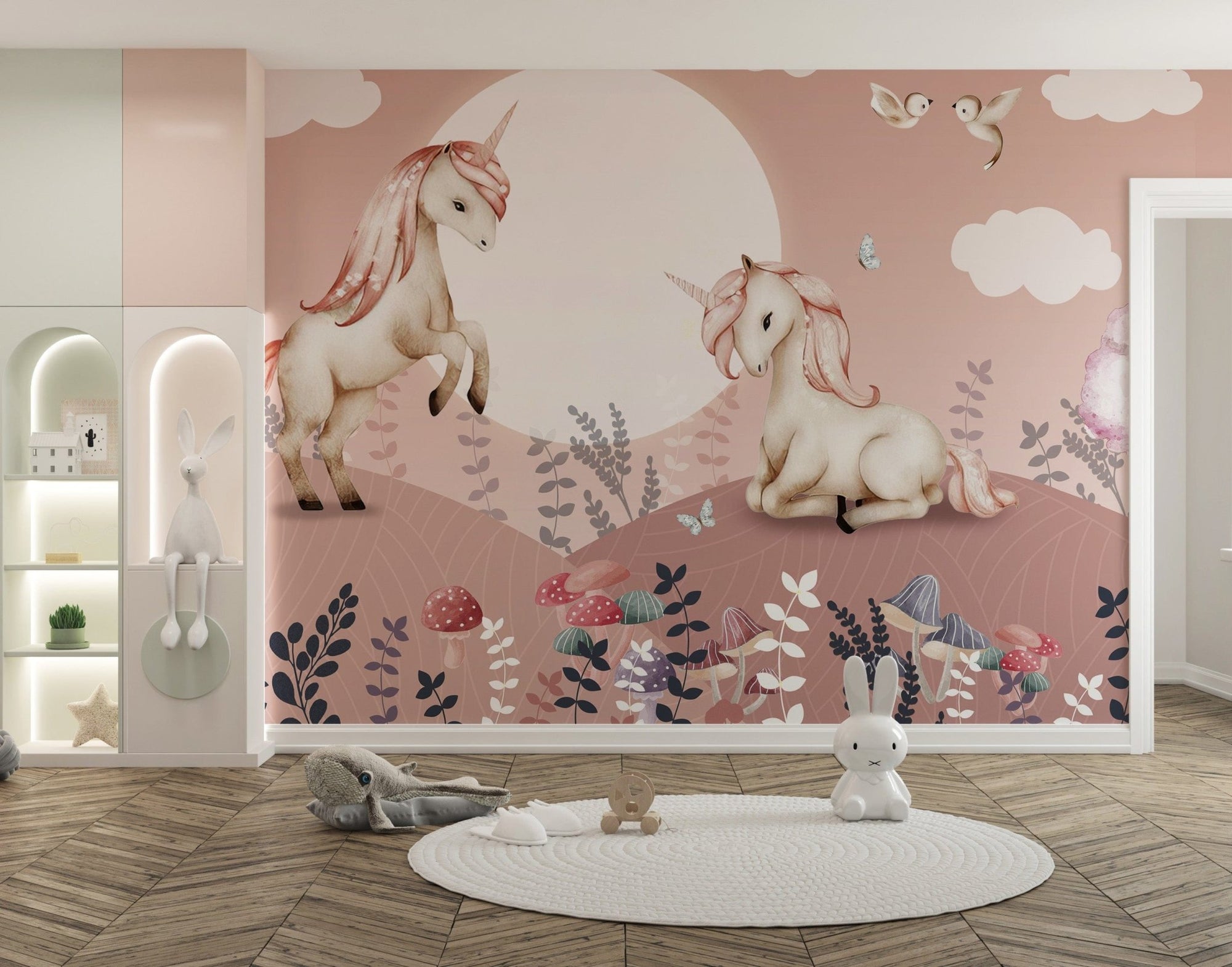 Pink Pegasus mural for girls' room walls, C104
