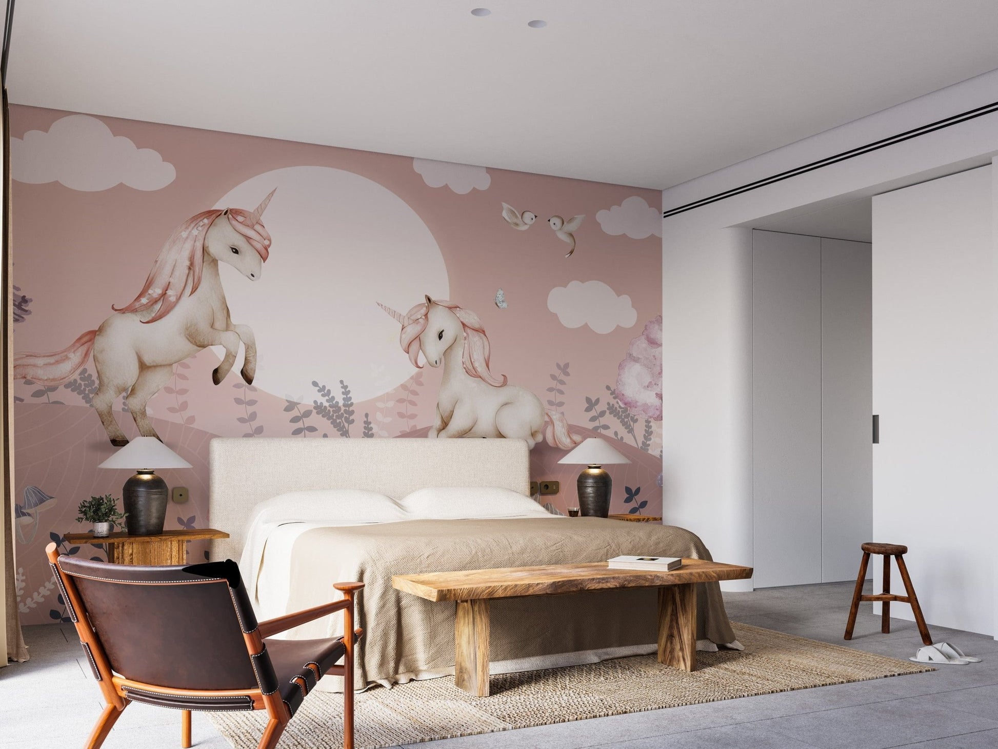 Enchanting pink Pegasus wall mural for kids

