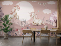 Magical pink Pegasus mural for children's spaces
