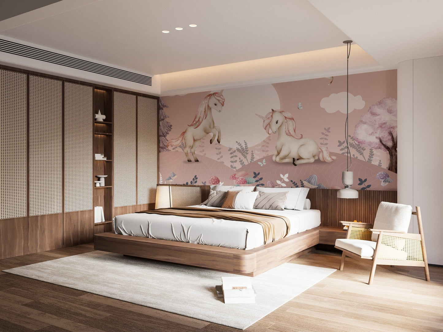 Fantasy-inspired pink Pegasus mural for girls' walls