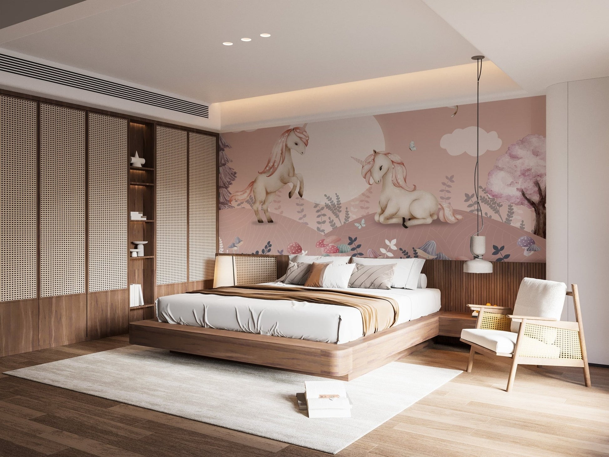 Fantasy-inspired pink Pegasus mural for girls' walls