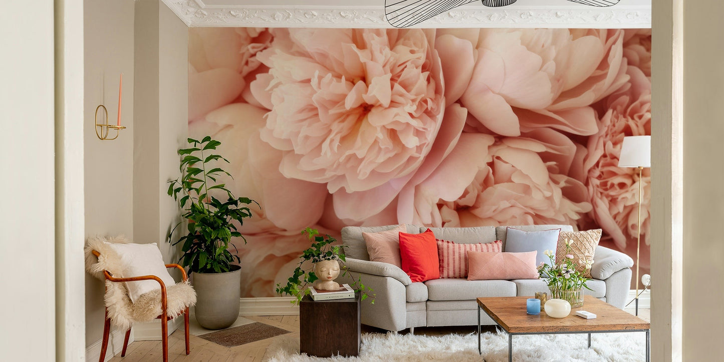 Cozy nook with delicate peony wallpaper


