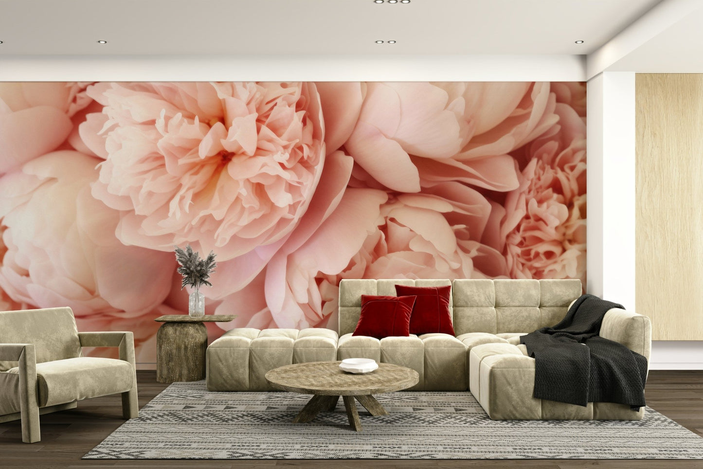 Wall mural featuring soft pink peonies

