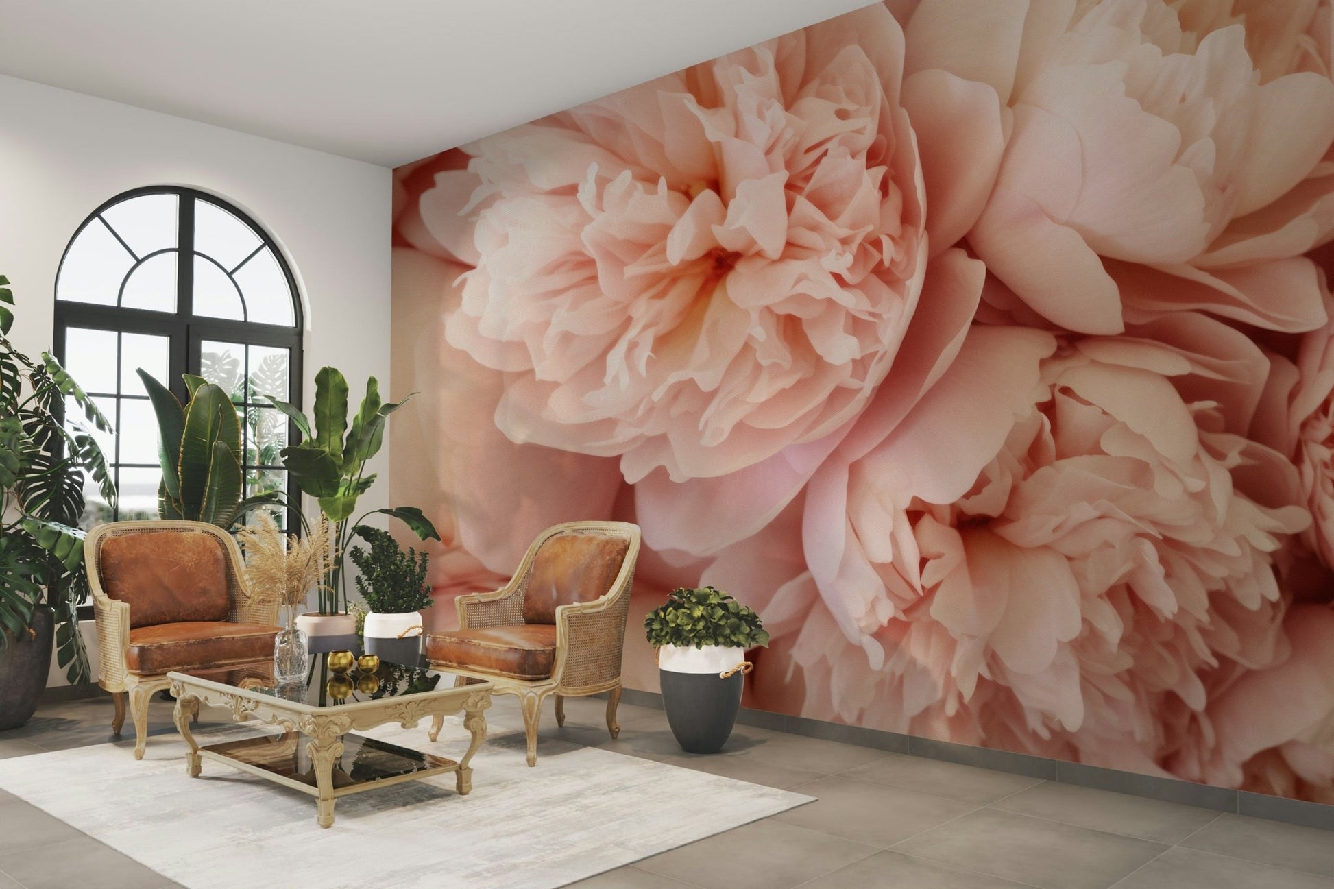 Pink Peony Dream wall mural on bedroom wall

