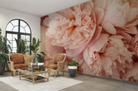 Pink Peony Dream wall mural on bedroom wall

