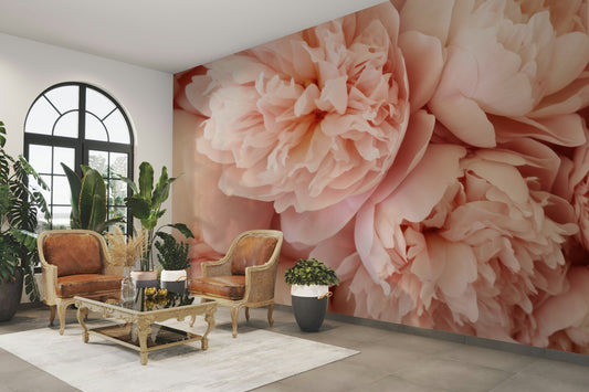 Pink Peony Dream wall mural on bedroom wall

