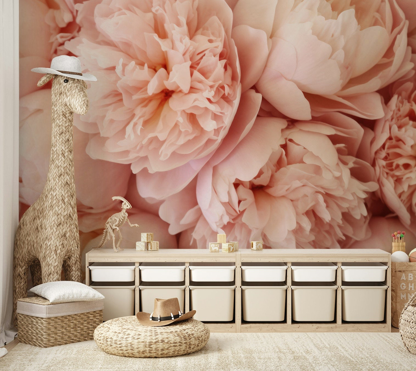 Soft pink peony floral wallpaper for walls

