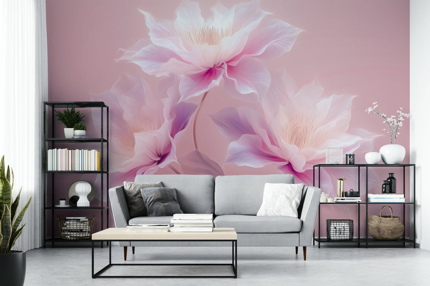 Delicate floral mural with airy petals, GD2396