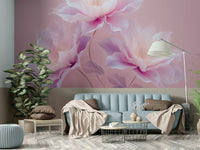 Soft blush flower mural on pink background, GD2396