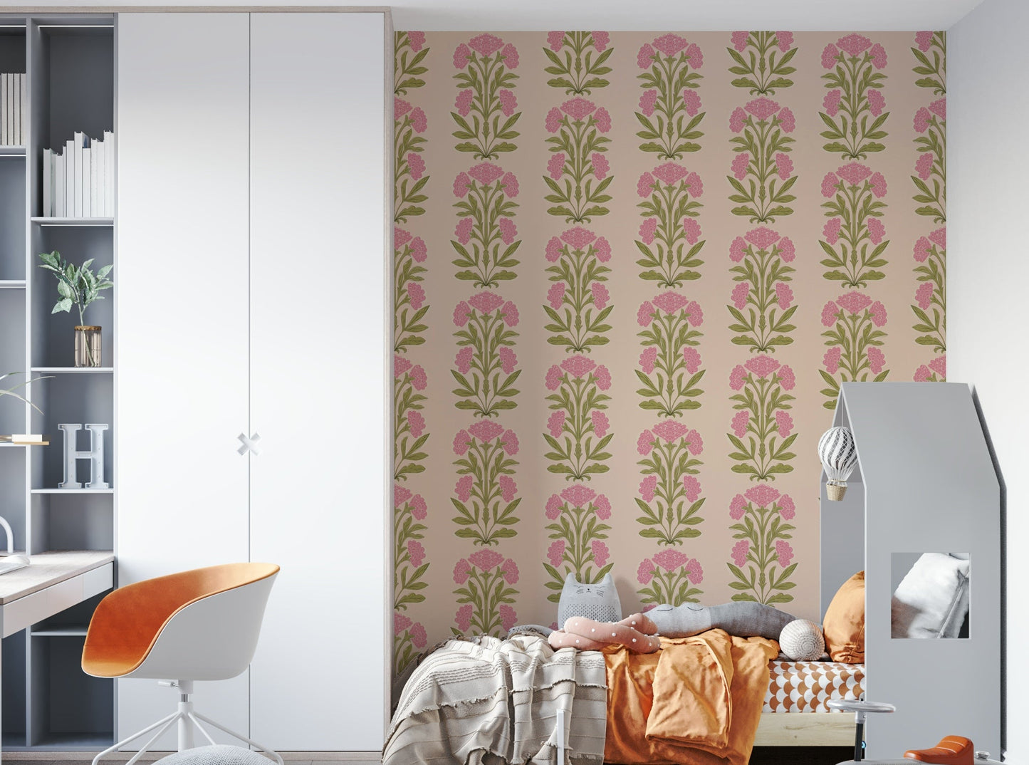 A wall mural of a floral pattern.

