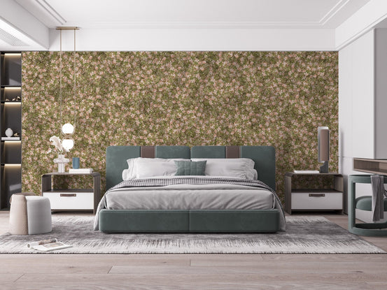 Watercolor flowers and green leaf wallpaper mural DTLW01
