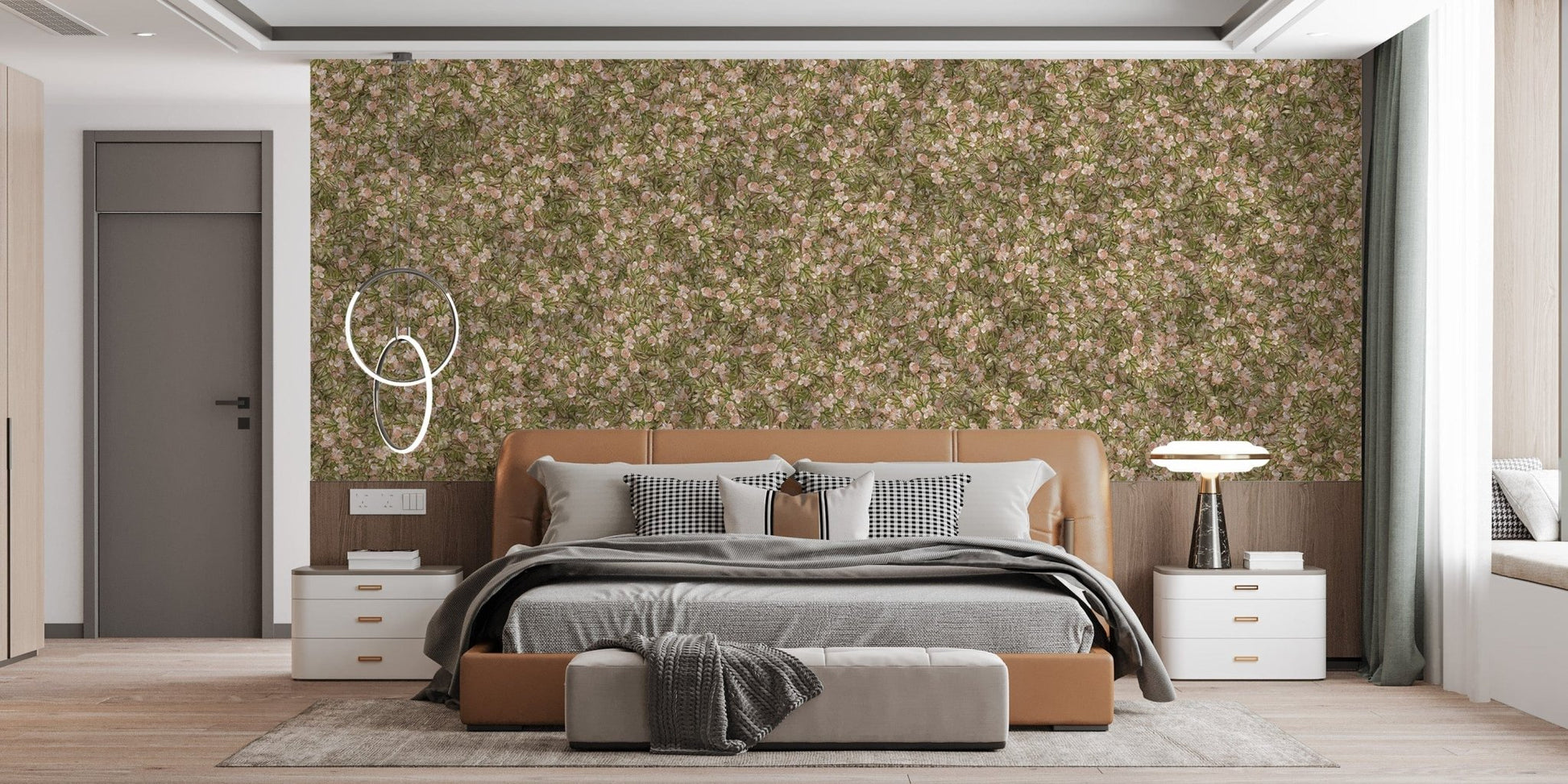 Elegant floral and leaf design wallpaper in watercolor

