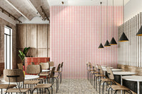 Vertical stripes and petals texture in the Pink Petals & Stripes Wallpaper.