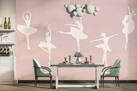A playful wall mural with a gentle ballet design.

