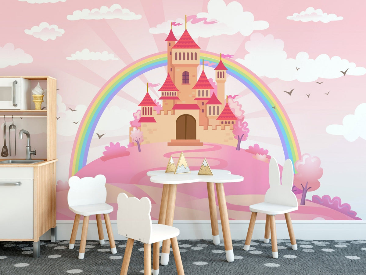 Pink Princess Castle Girls Wallpaper A776