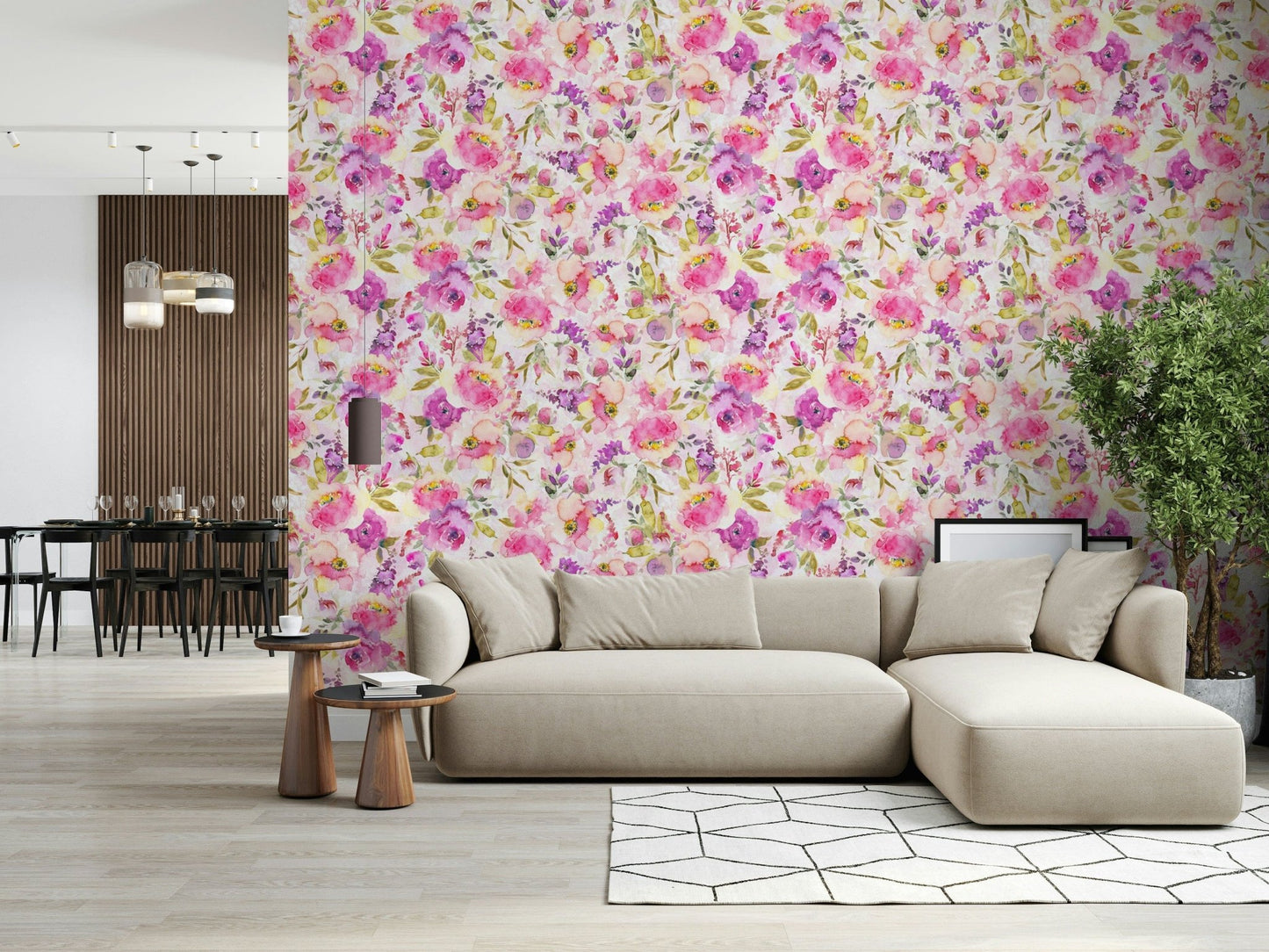 Artistic floral wallpaper for bedroom, Purple Florals.