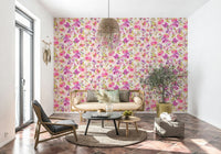 Wall mural, romantic pink and violet floral texture.