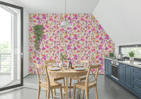 Pink & Purple Watercolor Florals wall mural, lush design.