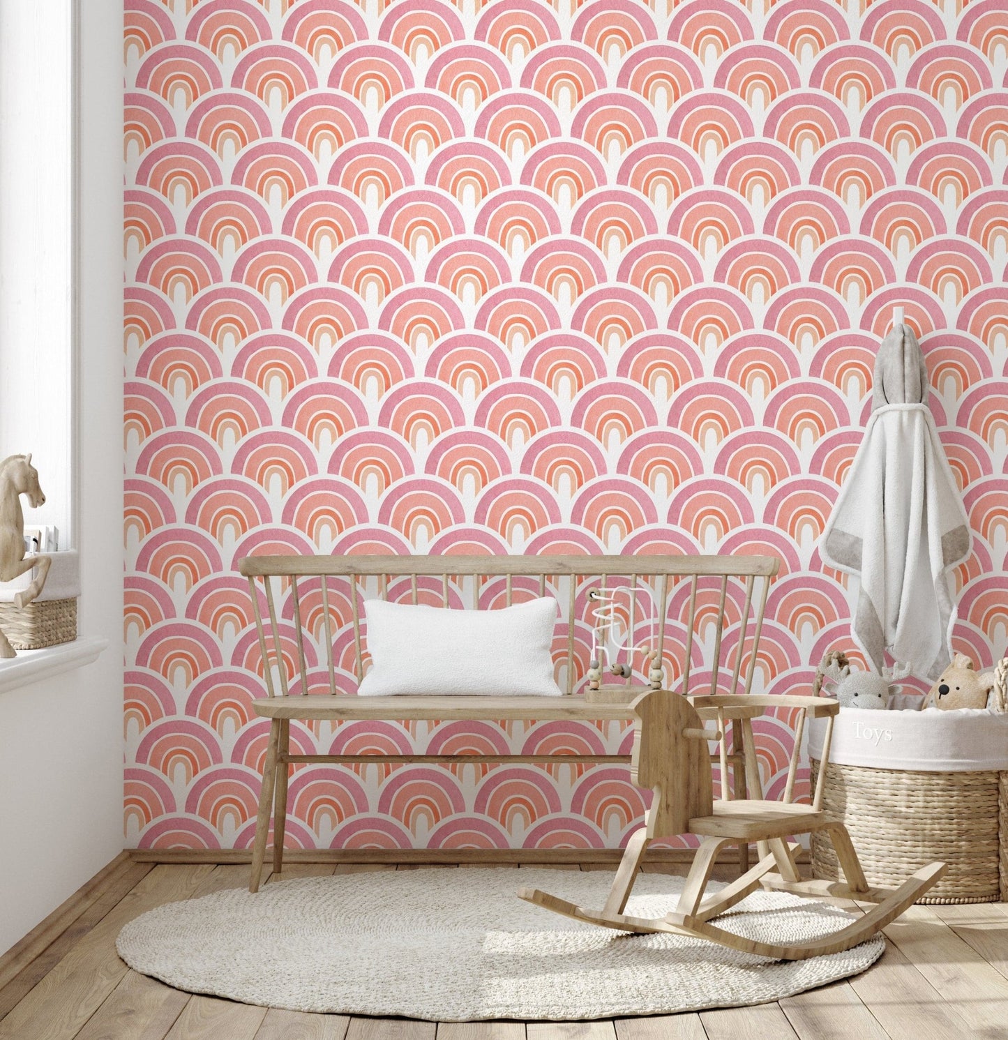Playful pink rainbow wall art for kids