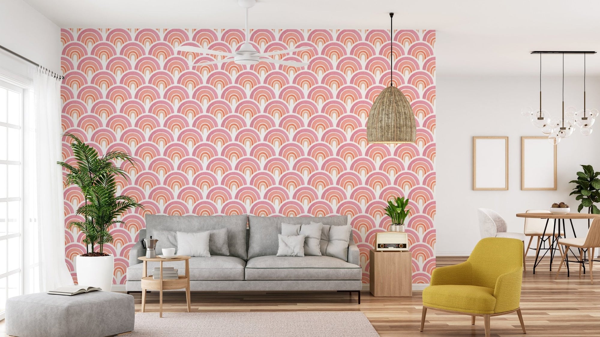 Pink rainbow-themed removable wallpaper B253