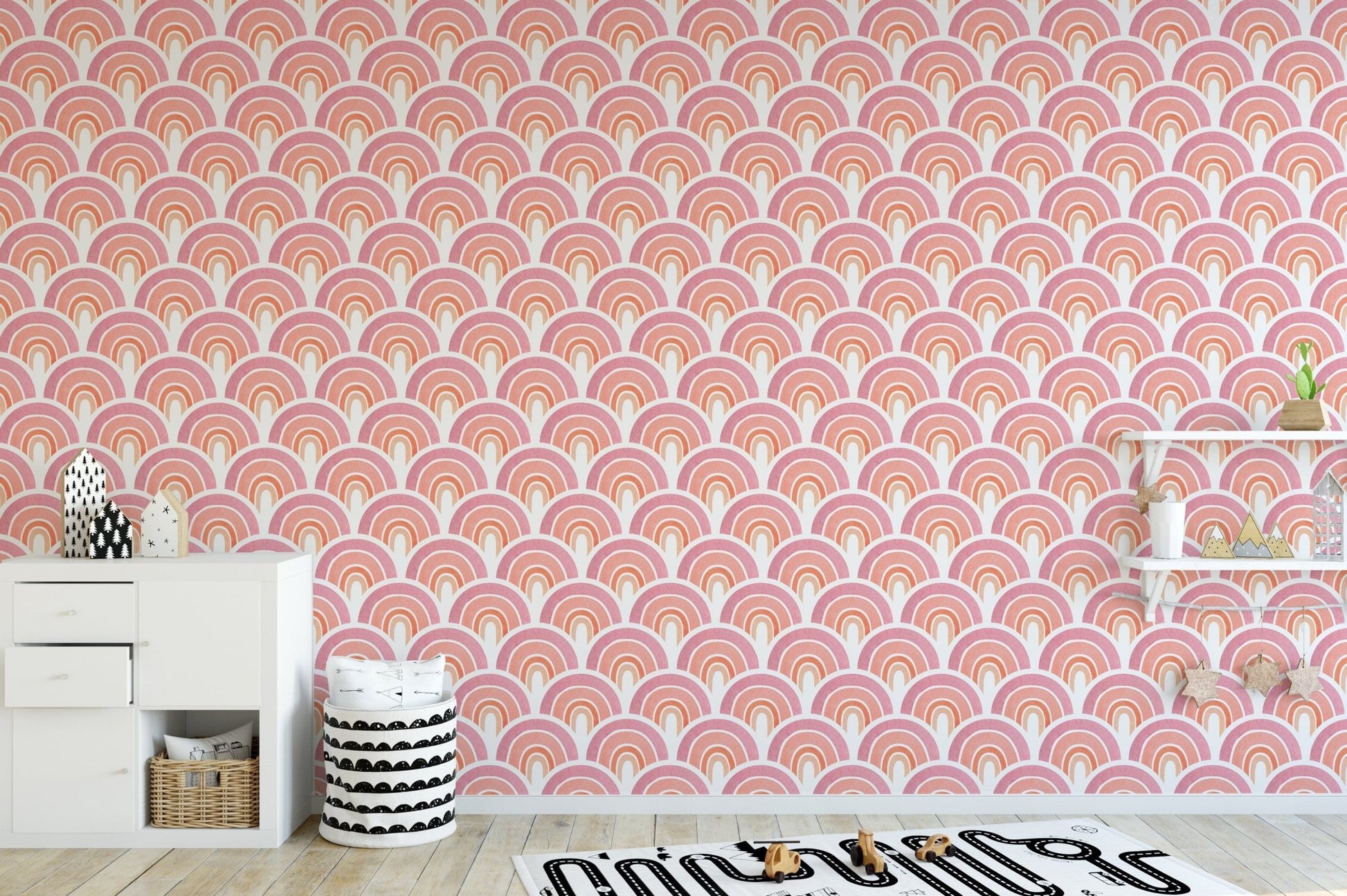 Pink rainbow wallpaper for kids' room
