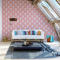 Whimsical kids' wallpaper with rainbows