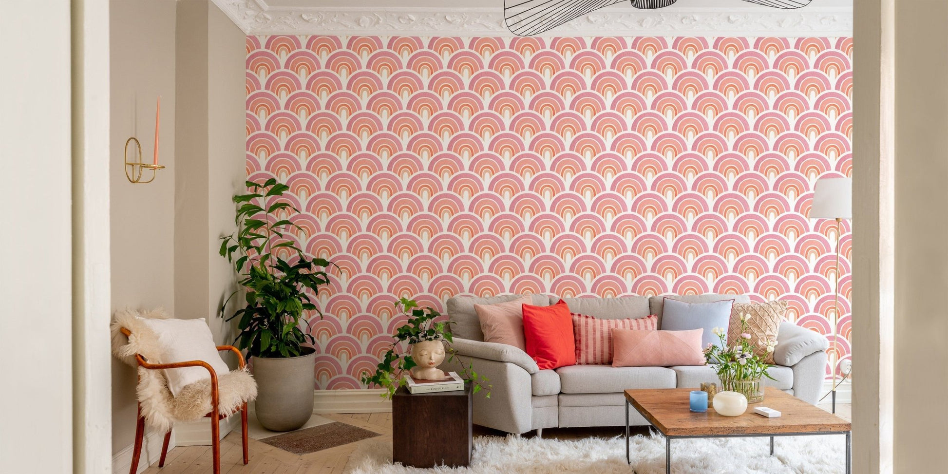 Cheerful rainbow mural for kids' room