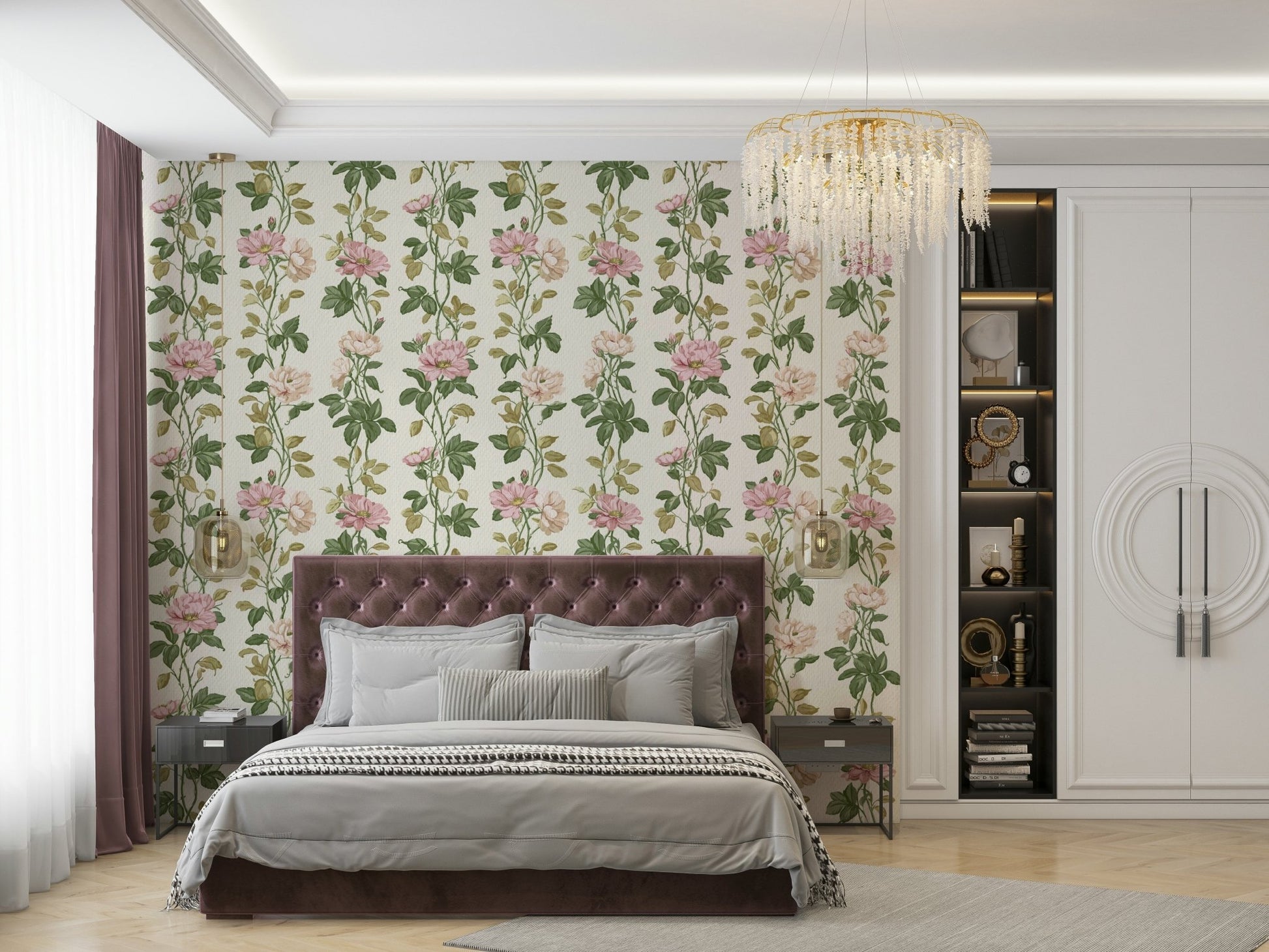 Pink Rose Vines Wallpaper⁠