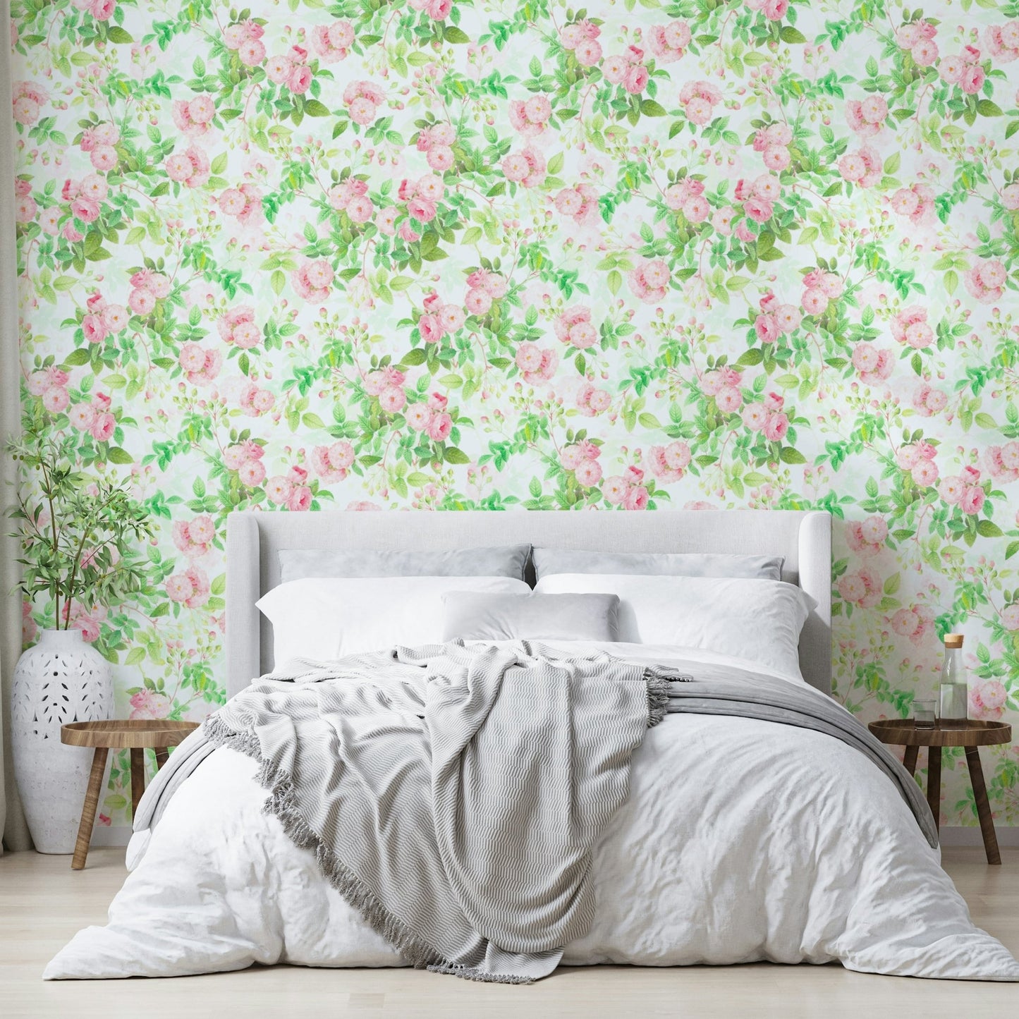 Soft pink rose watercolor wallpaper for bedrooms.

