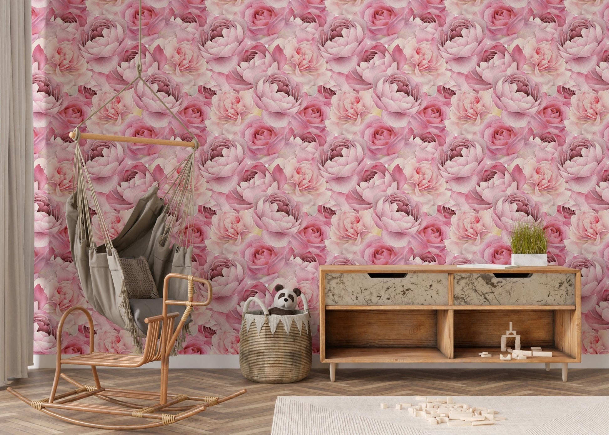 Subtle Pink Bloom Wall Covering