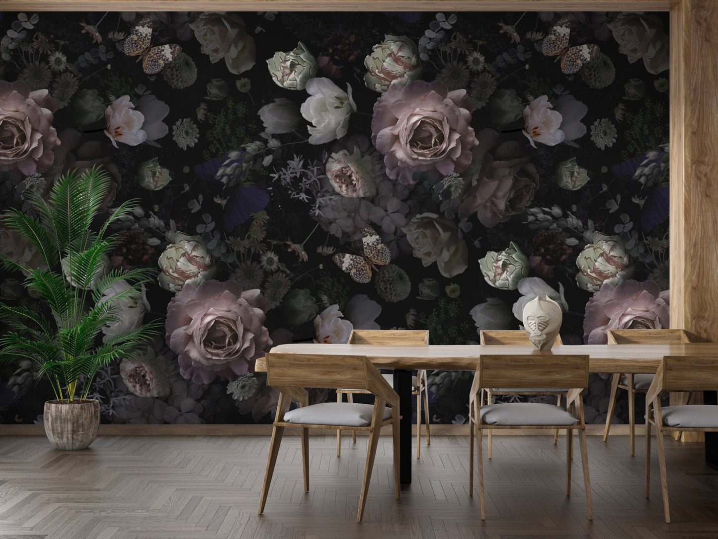 Vintage-inspired wallpaper with pink roses

