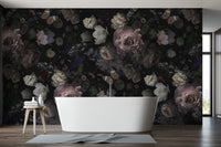 Wildflower mural with soft pink rose elements
