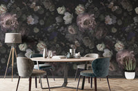 Pink roses mural with dramatic dark backdrop
