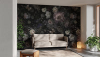 Pink Roses and Dark Wild Flowers Wallpaper Mural - Giffywalls
