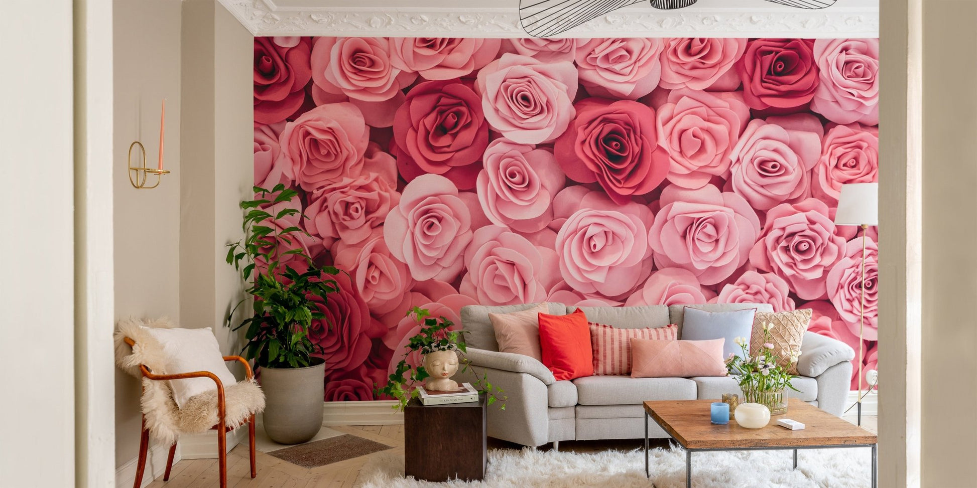Soft pink floral wall mural
