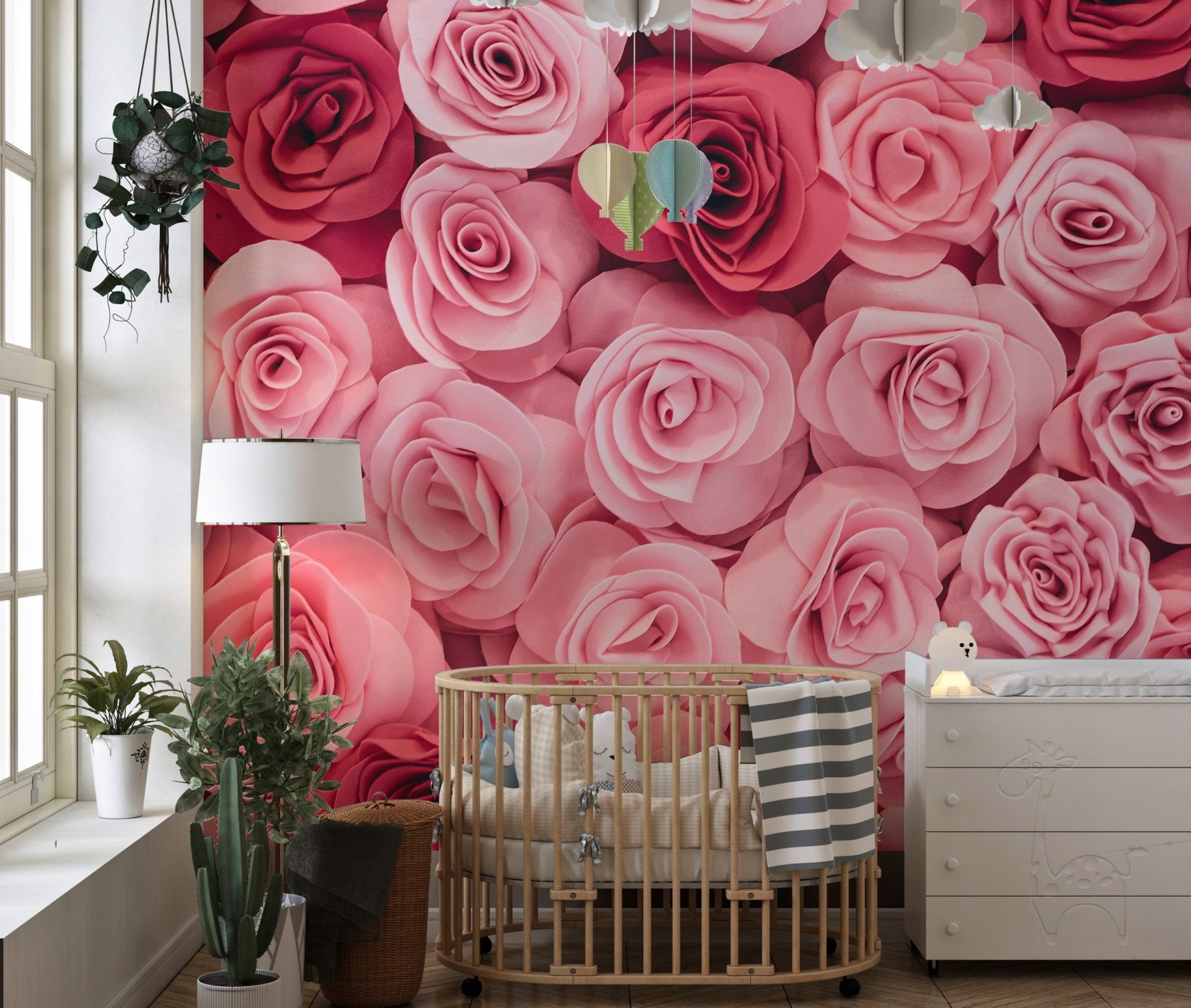 Pink roses wall mural design
